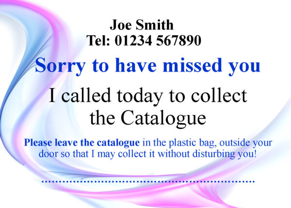 Full Colour 'Will Call Back Slips' for Catalogue Qty 100