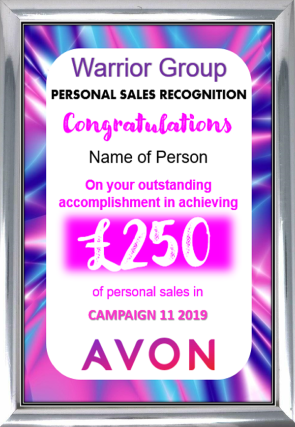 Framed Personal Sales Certificate