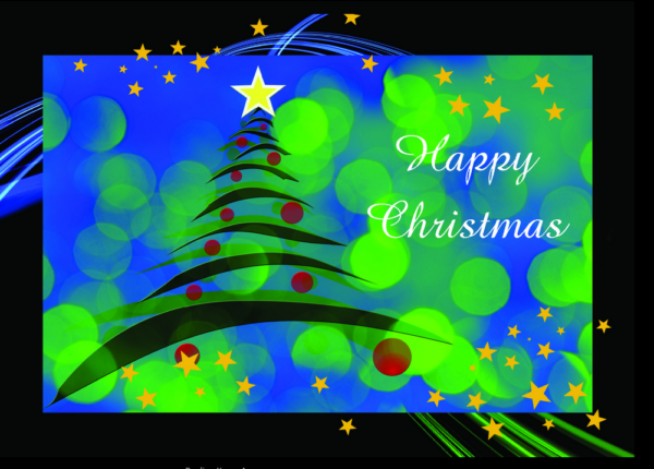 Blue & Green Christmas card Personalised A6